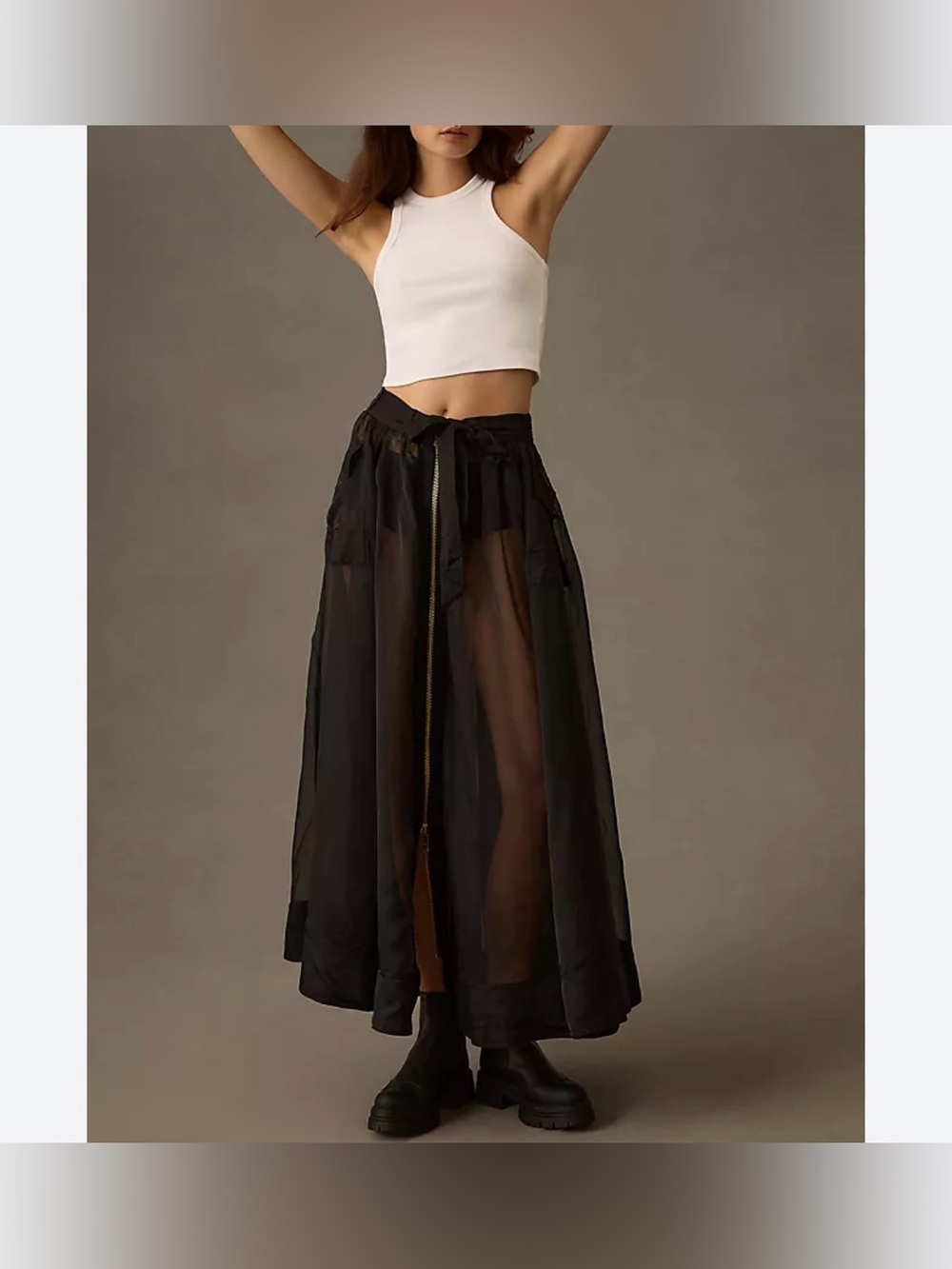 Anthropologie Black Sheer Parachute Skirt Gorpcore Goth Grunge Festival street